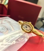 -45-degree angle view of the Cartier Baignoire WGBA0019 White Dial Gold Bracelet Women's Watch.