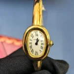 Front view of the Cartier Baignoire WGBA0019 White Dial Gold Bracelet Women's Watch.