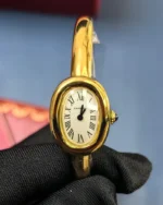 Front view of the Cartier Baignoire WGBA0019 White Dial Gold Bracelet Women's Watch.