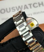 Full view of the bracelet on the Cartier Ballon Bleu De Two Tone Rose Gold and Steel 36MM Diamond Set watch.