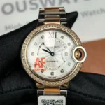 Front view of the Cartier Ballon Bleu De Two Tone Rose Gold and Steel 36MM Diamond Set watch.