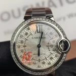 Front view of the Cartier Ballon Bleu de White Dial with diamond accents women's watch.