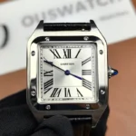 Front view of the Cartier WSSA0023 Santos Dumont Small Sapphire Crocodile Leather Watch Strap.