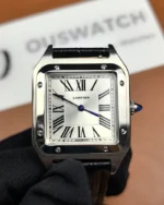 Front view of the Cartier WSSA0023 Santos Dumont Small Sapphire Crocodile Leather Watch Strap.