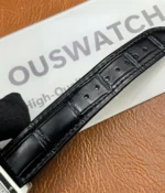 Front view of the strap on the Cartier WSSA0023 Santos Dumont Small watch.