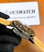 Left-side view of the Patek Philippe 5226G-001 Calatrava, highlighting the satin finish and 18K white gold case.