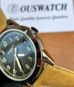 Close-up of the crown on the Patek Philippe 5226G-001 Calatrava, focusing on its design and details.