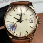 Front view of the Patek Philippe 5227R-001 Calatrava Rose Gold 39mm Ivory Dial Men's Replica Watch, showcasing its elegant design and ivory dial.