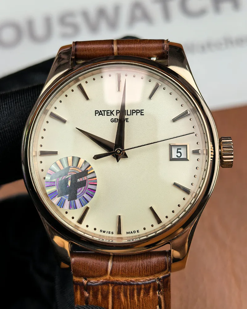 Front view of the Patek Philippe 5227R-001 Calatrava Rose Gold 39mm Ivory Dial Men's Replica Watch, showcasing its elegant design and ivory dial.