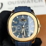 Front view of the Patek Philippe 5261R-001 Aquanaut Rose Gold Blue-Gray Dial Replica Watch, featuring the elegant blue-gray dial and the polished rose gold case.