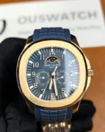 Front view of the Patek Philippe 5261R-001 Aquanaut Rose Gold Blue-Gray Dial Replica Watch, featuring the elegant blue-gray dial and the polished rose gold case.