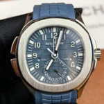 Front view of the Patek Philippe Aquanaut Travel Time 5164G-001 with a blue dial and