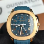 Front view of the Patek Philippe Blue and Rose Gold Aquanaut 5269R-001 Replica Watch, featuring the refined blue dial and rose gold case.