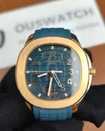 Front view of the Patek Philippe Blue and Rose Gold Aquanaut 5269R-001 Replica Watch, featuring the refined blue dial and rose gold case.