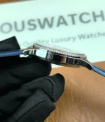 Side view of the Patek Philippe Calatrava 4897G-001 33mm watch, highlighting the case and satin finish.