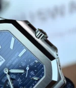 Close-up of the crown of the Patek Philippe Cubitus Watch 5822P-001 Blue Dial.