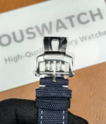 Close-up of the clasp of the Patek Philippe Cubitus Watch 5822P-001 Blue Dial.