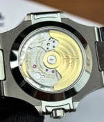 Close-up of the movement of the Patek Philippe Nautilus 5726a-001 Moonphase watch.
