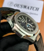 Side view of the Patek Philippe Nautilus 5726a-001 Moonphase watch showcasing its satin finish.