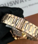 Full view of the bracelet on the Patek Philippe Nautilus 7118-1300R-001 rose gold women’s watch.