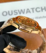 Side view of the Patek Philippe Nautilus 7118-1300R-001 showcasing the case profile and satin finish.