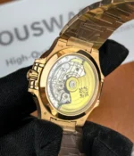 Close-up of the movement (watch caliber) from the Patek Philippe Nautilus 7118-1300R-001.