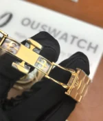 Close-up of the buckle of the Patek Philippe Nautilus Moonphase 5712-1R Rose Gold, emphasizing the elegant design of the clasp.