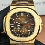 Front view of the Patek Philippe Nautilus Moonphase 5712-1R Rose Gold Men's Replica Watch, featuring the luxurious rose gold case and moonphase dial.