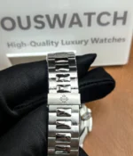 Close-up of the bracelet on the Patek Philippe Nautilus Tiffany & Co Patek 5711, highlighting the intricate link design and polished finish.