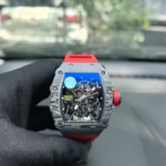 Front view of the Richard Mille RM 35-02 Quartz TPT replica showing the red band and