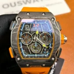 Front view of the RM65-01 replica showing the black dial, hands, and overall case design.