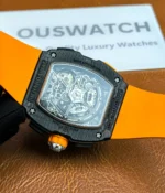 Detailed view of the RM65-01 replica movement visible through the caseback.