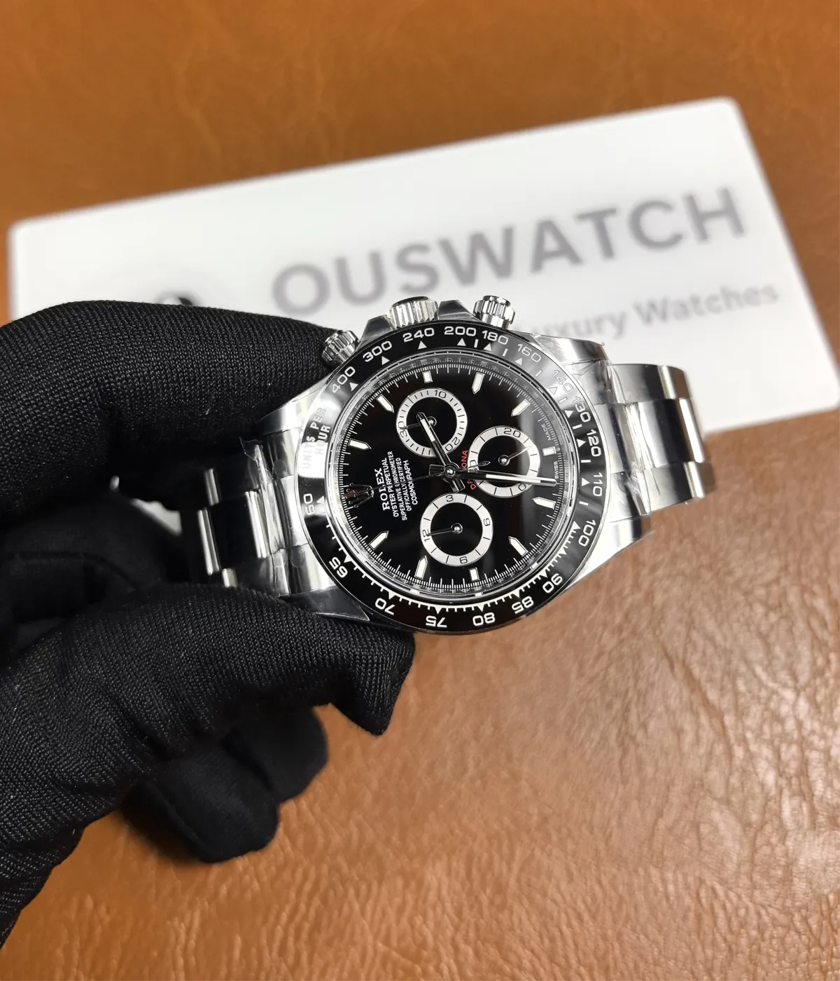 75-degree angle view of the Rolex 2025 Daytona Black on Black Ceramic Bezel 126500LN-0002 men's watch.