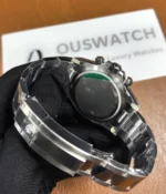 Close-up of the caseback of the Rolex 2025 Daytona Black on Black Ceramic Bezel 126500LN-0002 men's watch.