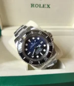 -45-degree angle view of the Rolex 44MM D-Blue Dial M136660-0005 with a black ceramic bezel and Oyster strap.