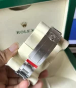 Close-up of the clasp on the Rolex 44MM D-Blue Dial M136660-0005 with a black ceramic bezel and Oyster strap.