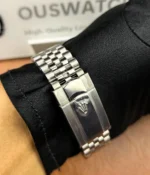 Close-up of the clasp on the Rolex Datejust 36mm M126234-0015 with a two-tone Oyster strap.