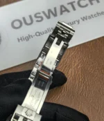 Close-up of the clasp detail on the Rolex Daytona 116500LN-0001 "Panda" 40mm watch.