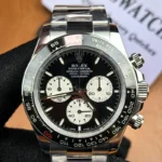 Front view of the Rolex Daytona Le Mans 126529LN White Gold 40mm men's watch with a black luminous dial.