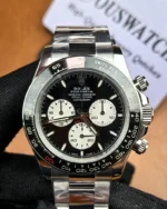 Front view of the Rolex Daytona Le Mans 126529LN White Gold 40mm men's watch with a black luminous dial.