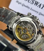 View of the transparent caseback on the Rolex Daytona Le Mans 126529LN White Gold men's watch, revealing the movement.