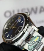 Close-up of the lugs on the Rolex M276200-0006 28mm with a blue dial and Oyster steel strap.