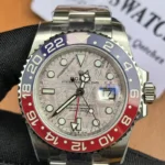 Front view of the Rolex Pepsi Meteorite Dial GMT-Master II M126719BLRO-0002 with a white gold case and meteorite dial.