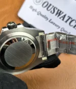 Close-up of the crown on the Rolex Pepsi Meteorite Dial GMT-Master II M126719BLRO-0002 with a white gold case.