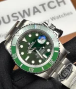 -45-degree angle view of the Rolex Submariner Date 116610LV-0002 with a 40MM green dial and Oystersteel case.