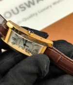 Close-up of the crown on the Tank Louis Cartier White Dial Gold Women's Replica Watch.