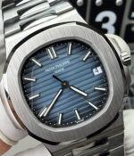 Close-up of the blue dial on Patek Philippe Nautilus 5711-1A-010 stainless steel replica watch.