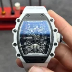 Richard Mille RM 21-01 Tourbillon replica watch main view with skeleton dial and tonneau case