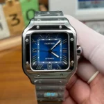Cartier Santos WSSA0030 Large Blue Dial replica watch main view, showcasing square case and blue dial