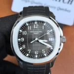 Front view of Patek Philippe Aquanaut 5167A-001 Black Dial replica watch showcasing the dial and case